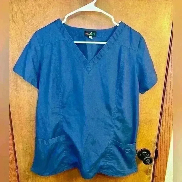Peaches Uniform Blue Scrub Top Size Large - Picture 1 of 3